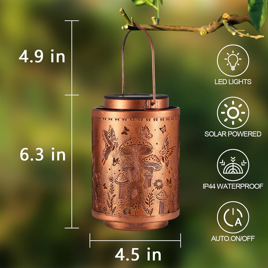 Solar Lanterns Outdoor Waterproof Mushroom Butterfly Garden Decor Gifts for Women Mon Grandma Metal Hanging Solar Lights Decoration for Outside LED Lanterns for Yard Patio Lawn