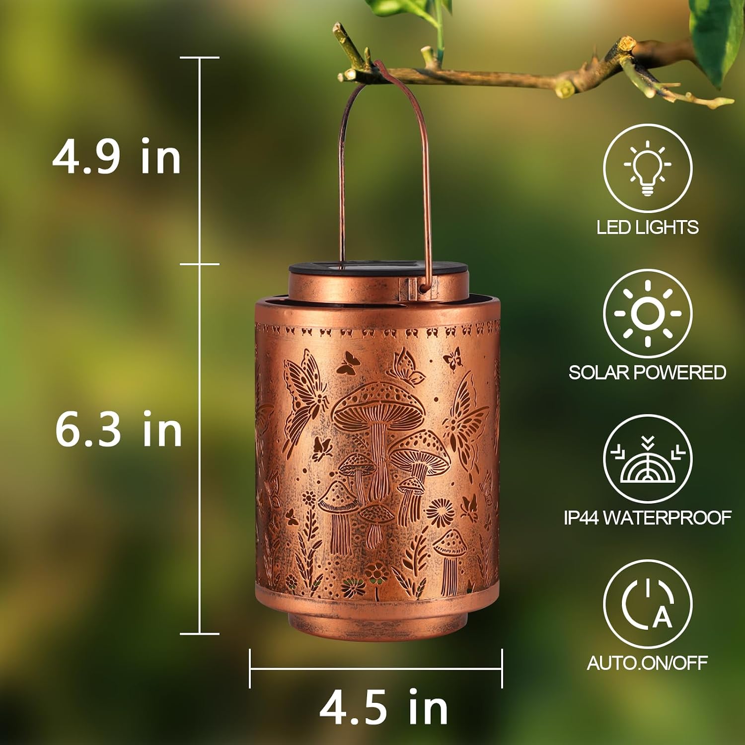Solar Lanterns Outdoor Waterproof Mushroom Butterfly Garden Decor Gifts for Women Mon Grandma Metal Hanging Solar Lights Decoration for Outside LED Lanterns for Yard Patio Lawn