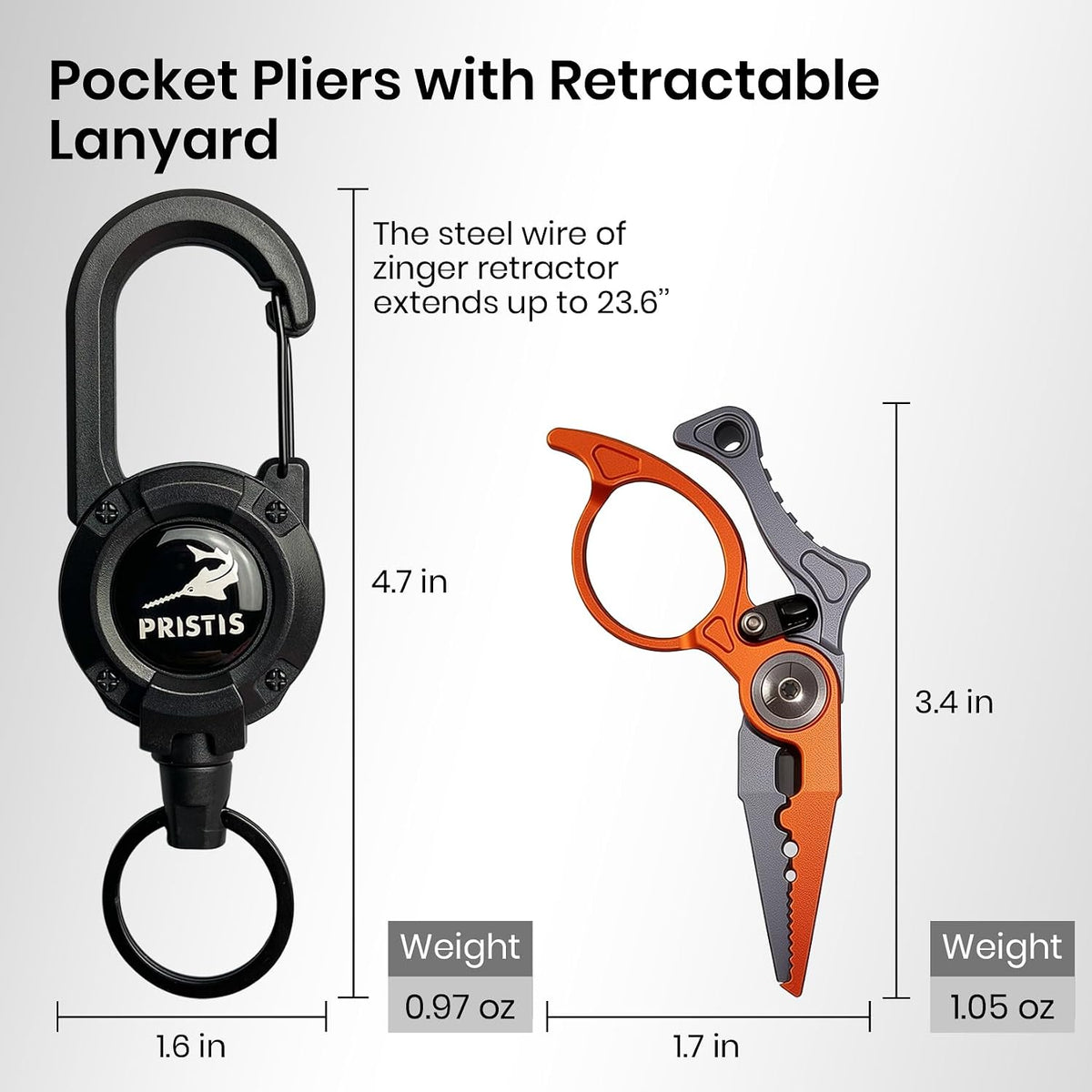 Pristis Micro Pocket Pliers with Zinger Retractor, Aluminum Multi Tool