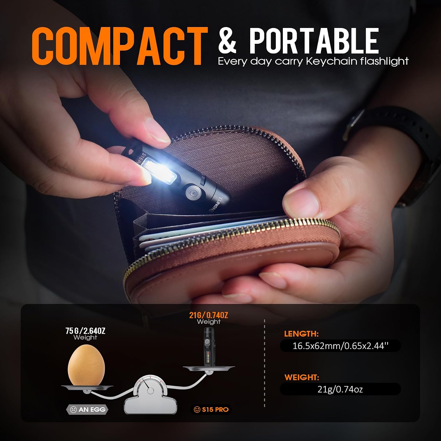 S15PRO Rechargeable keychain Flashlight,750 Lumen Mini light with COB