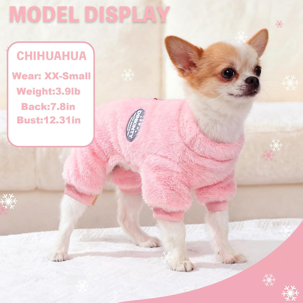 Dog Clothes for Small Dogs Fleece Dog Pajamas Winter Warm Thermal Soft Puppy Pjs Coat Stretchy Jumpsuit Doggie Pet Sweater Outfits Cat Apparel (Pink, X-Small)