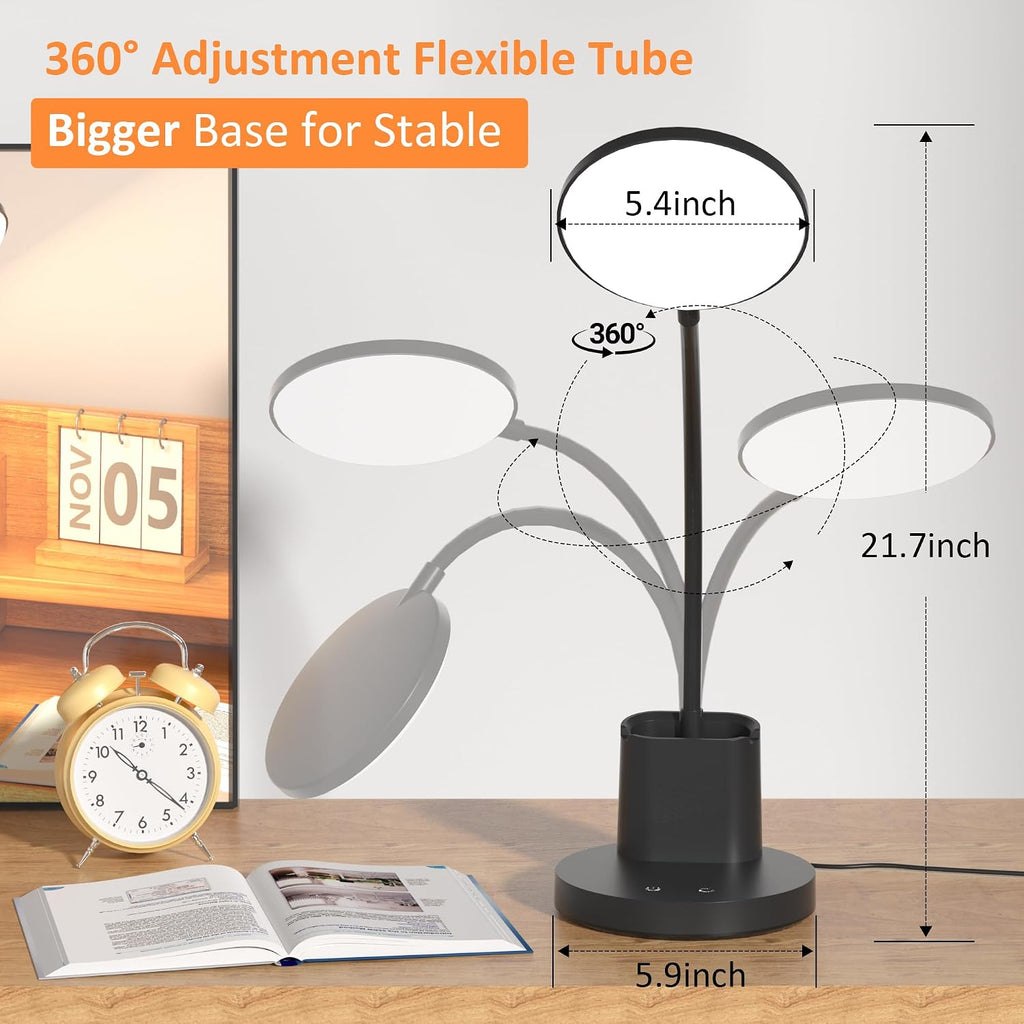LED Desk Lamp for College Dorm with Pen Phone Holder, Black