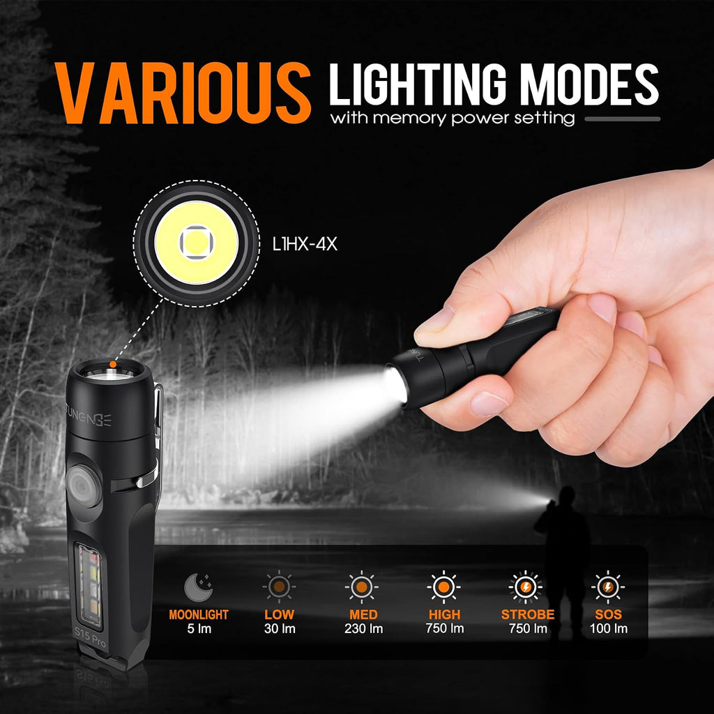 S15PRO Rechargeable keychain Flashlight,750 Lumen Mini light with COB