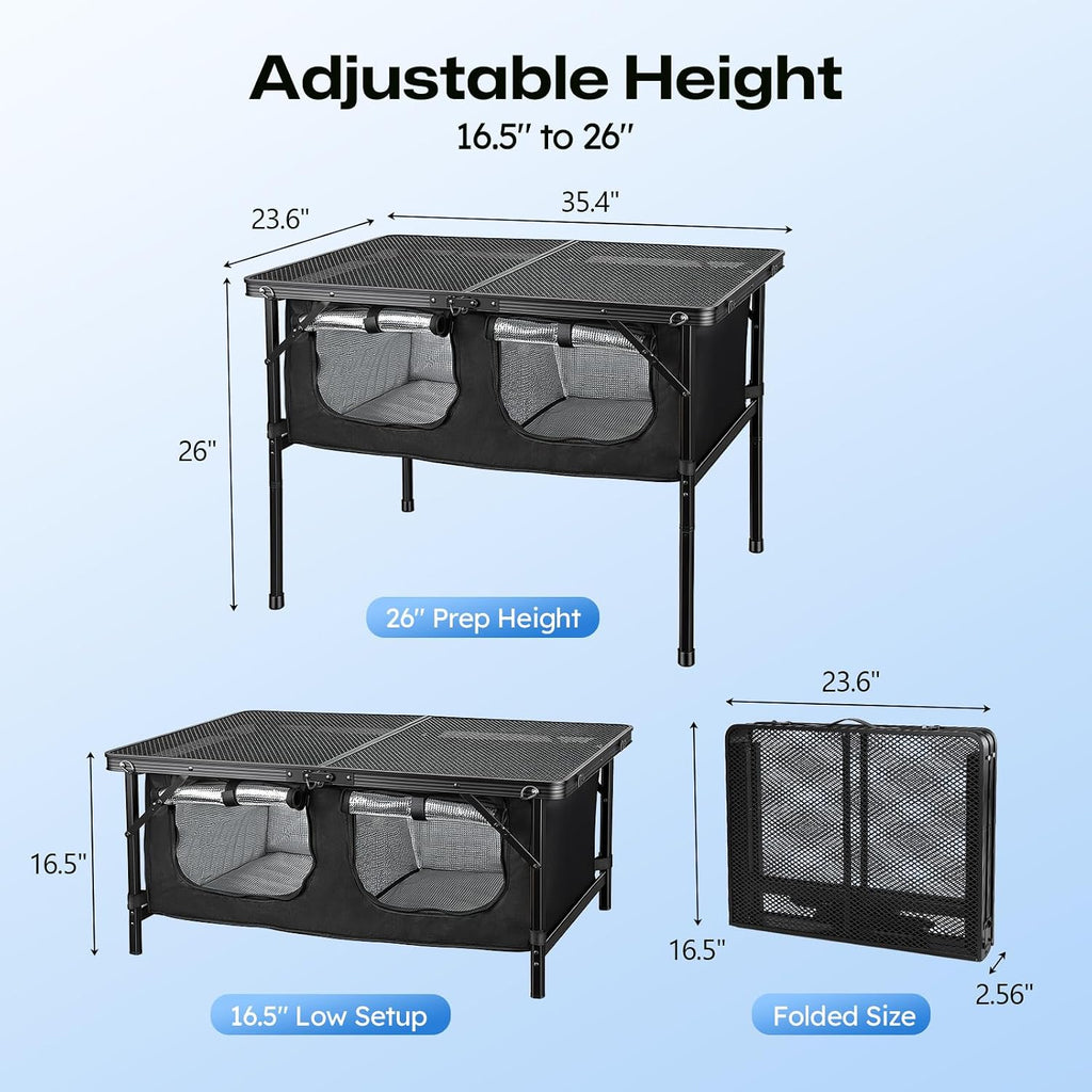 Folding Camping Table with Storage and Insulated Cooler Bag