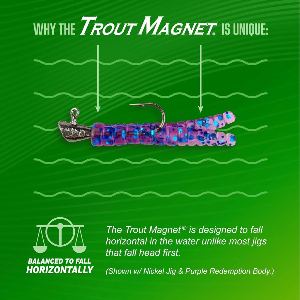 Trout Magnet 82-Piece Neon Fishing Gear Kit, Includes 70 Grub Bodies Trout Bait and 12 Size 8 Hooks