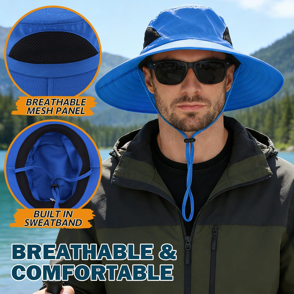 Wide Brim Sun Bucket Hat, Waterproof Boonie Hat for Men & Women