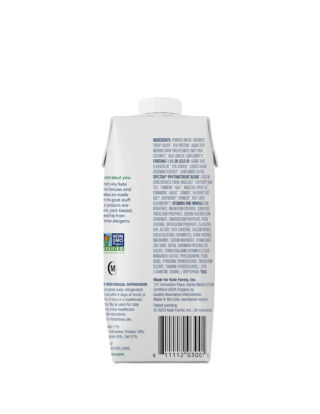 KATE FARMS Organic 1.4 High Calorie Shake, Plain, 20g Protein, 12 Pack
