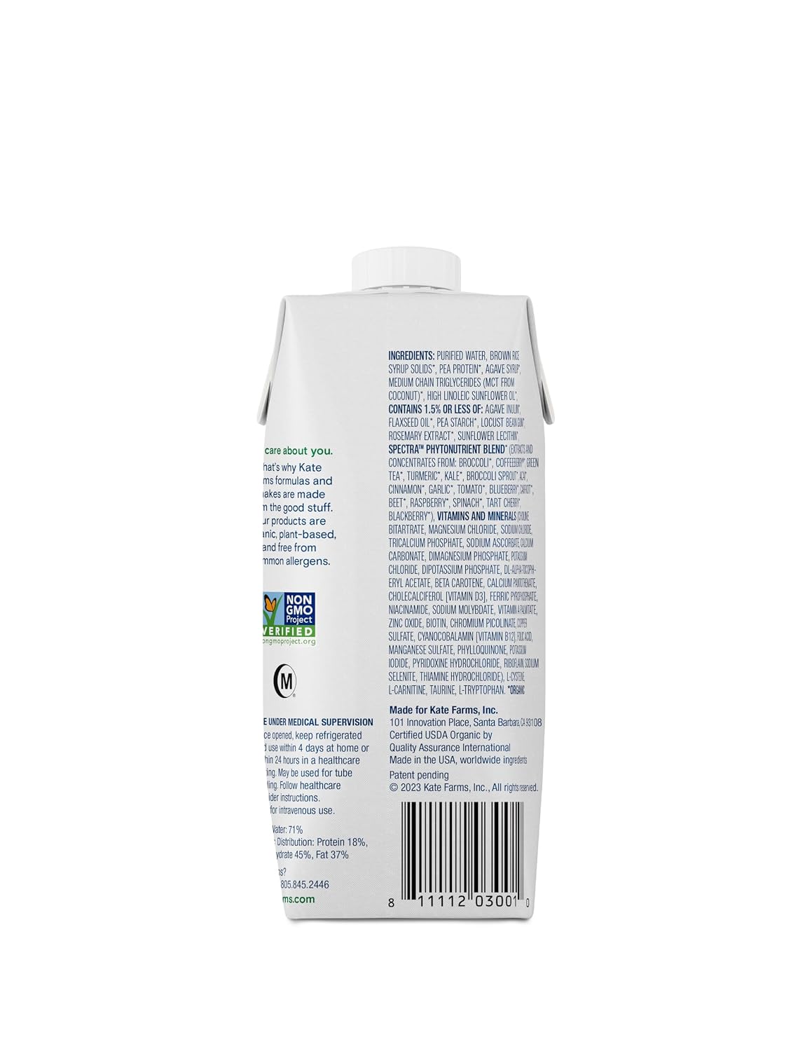 KATE FARMS Organic 1.4 High Calorie Shake, Plain, 20g Protein, 12 Pack