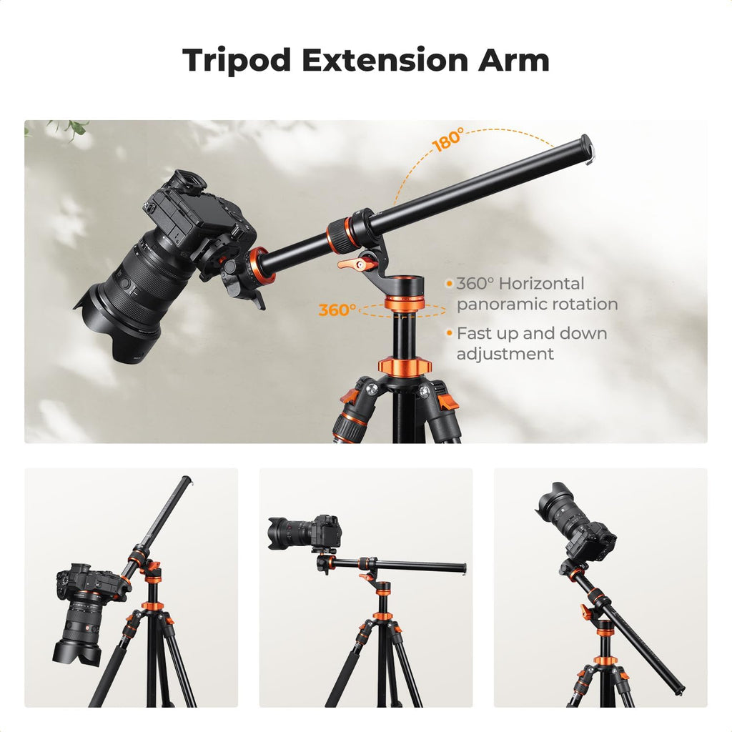 K&F Concept 16.1" Horizontal Tripod Center Column Arm, Aluminum Alloy