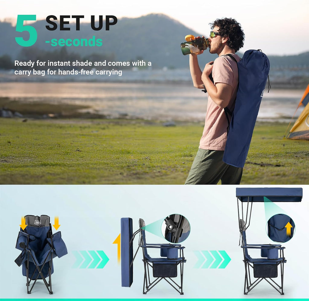 Overmont 2-Pack Camping Chairs with Canopy Shade - 330 lb Support