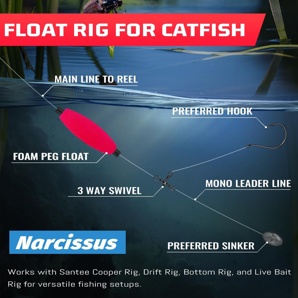 Narcissus Fishing Bobbers Floats for Catfish,Foam Fishing Peg FloatsFreshwater and Saltwater,Perfect for Santee Catfish Rig