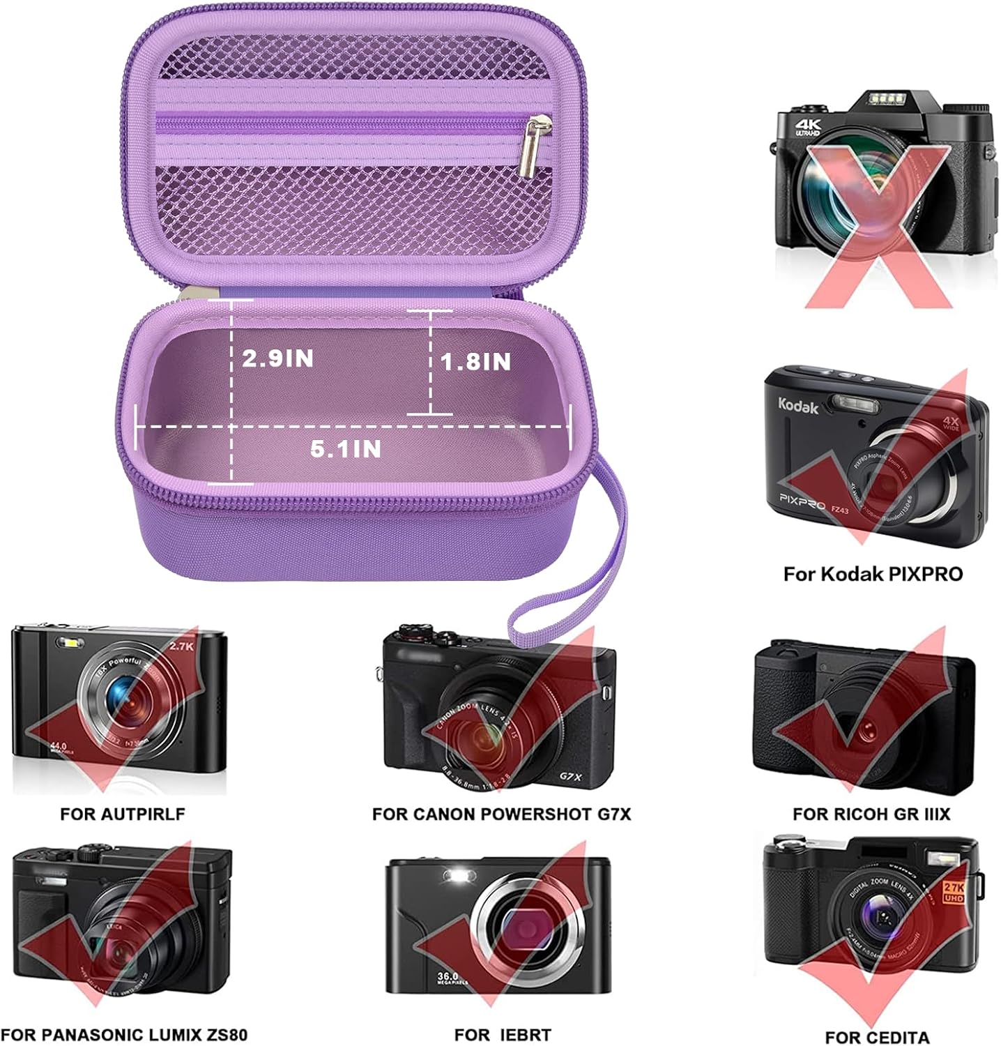 Digital Camera Case for Travelers & Vloggers, Case Only, Purple