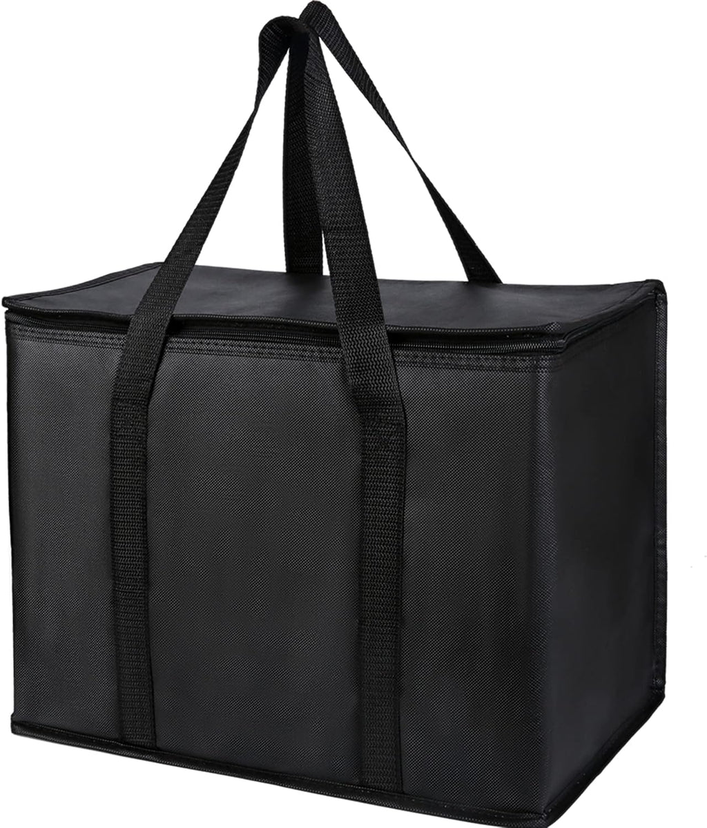2 pack Additional Bottom Plate Black Insulated Grocery shopping bag , Delivery,pizza,reusable bags, Sturdy zipper,Collapsible,tote,cooler,thermal,Beach,waterproof heavy duty