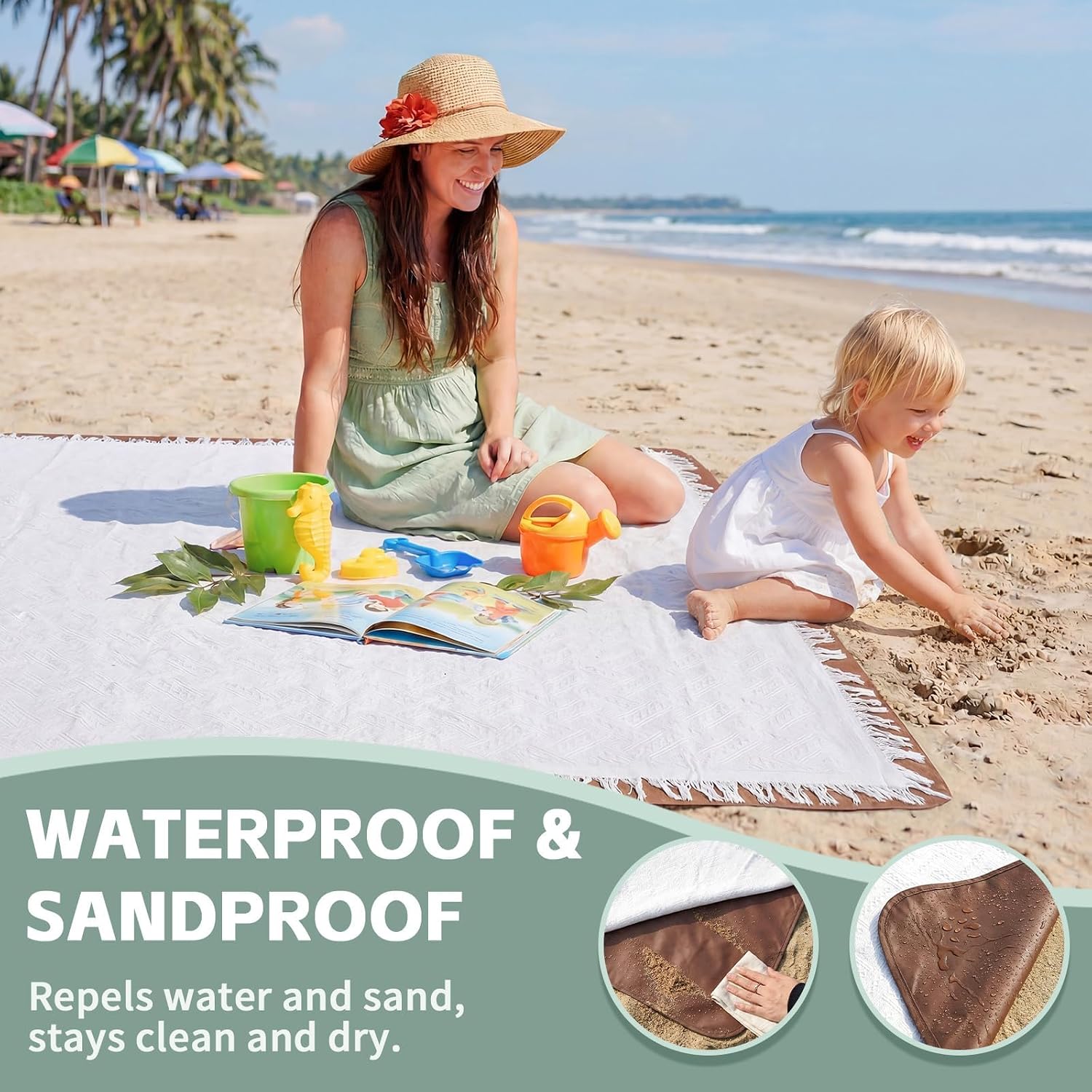 RYCHIC 2 in 1 Extra Large Boho Beach Blanket Towel Giant Woven Outdoor Rug Picnic Mat Camping Gear Cruise Essential 2026 Summer Vacation Must Have Travel Accessories Costa Rica Bahamas Hawaii Trip