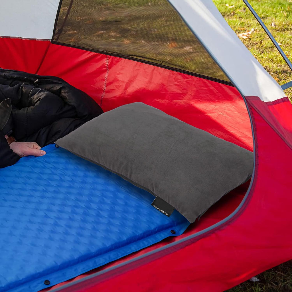 Gold Armour Camping Pillow Memory Foam - Compact Compressible Backpacking, Hammock, and Travel Pillows for Kids and Adults - Essential Outdoor & Camping Gear (Small 12 x 16in, Gray)