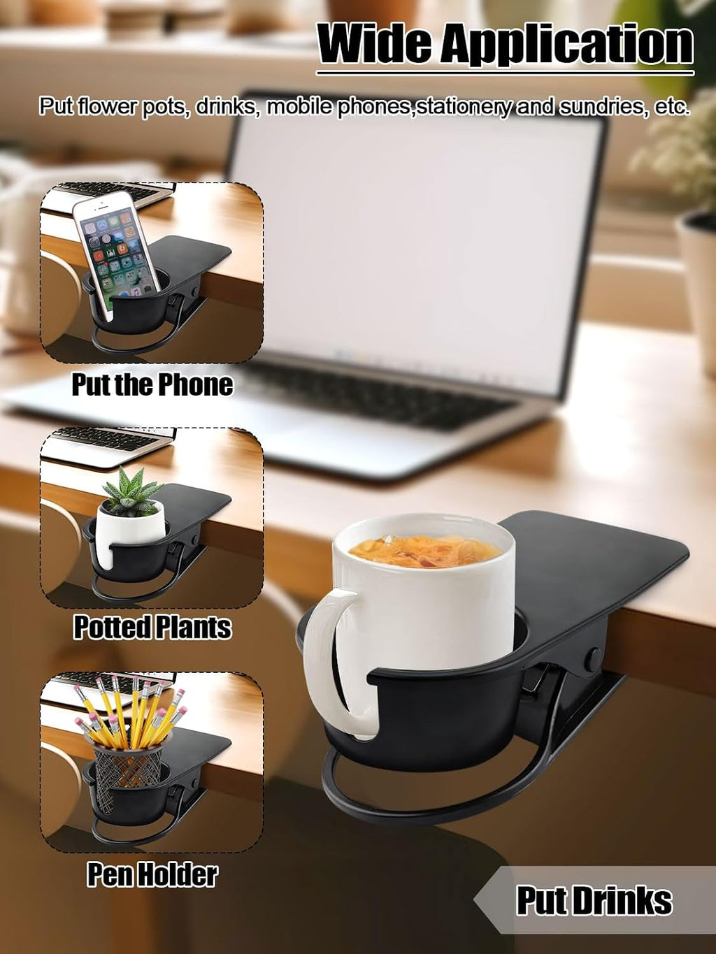 2PCS Clip on Drink Holder for Beach Chair, Desk Cup Holder with Groove