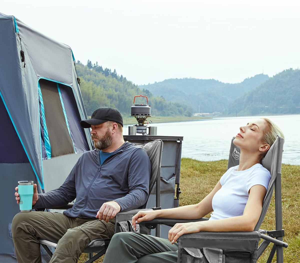 TIMBER RIDGE Oversized Folding Camping Chair High Back Heavy Duty for Adults Support up to 500lbs with Cup Holder, Side Pocket Cooler Bag
