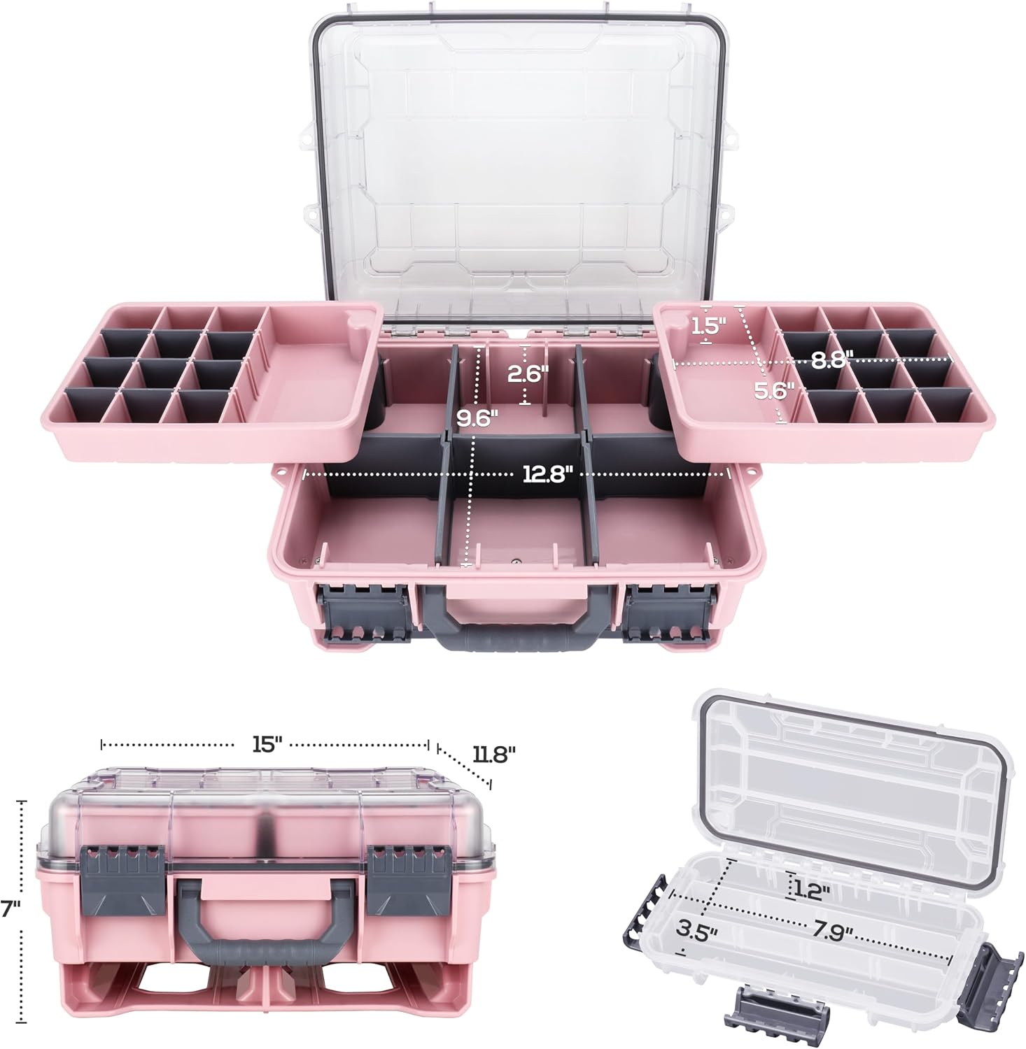 RUNCL Universal Fishing Tackle Box with Two Small Tackle Tray, Removal Inside Design Waterproof Trunk Storage Box, Thicker Floating Airtight Stowaway, Xmas Surprise Fishing Gifts for Men Women