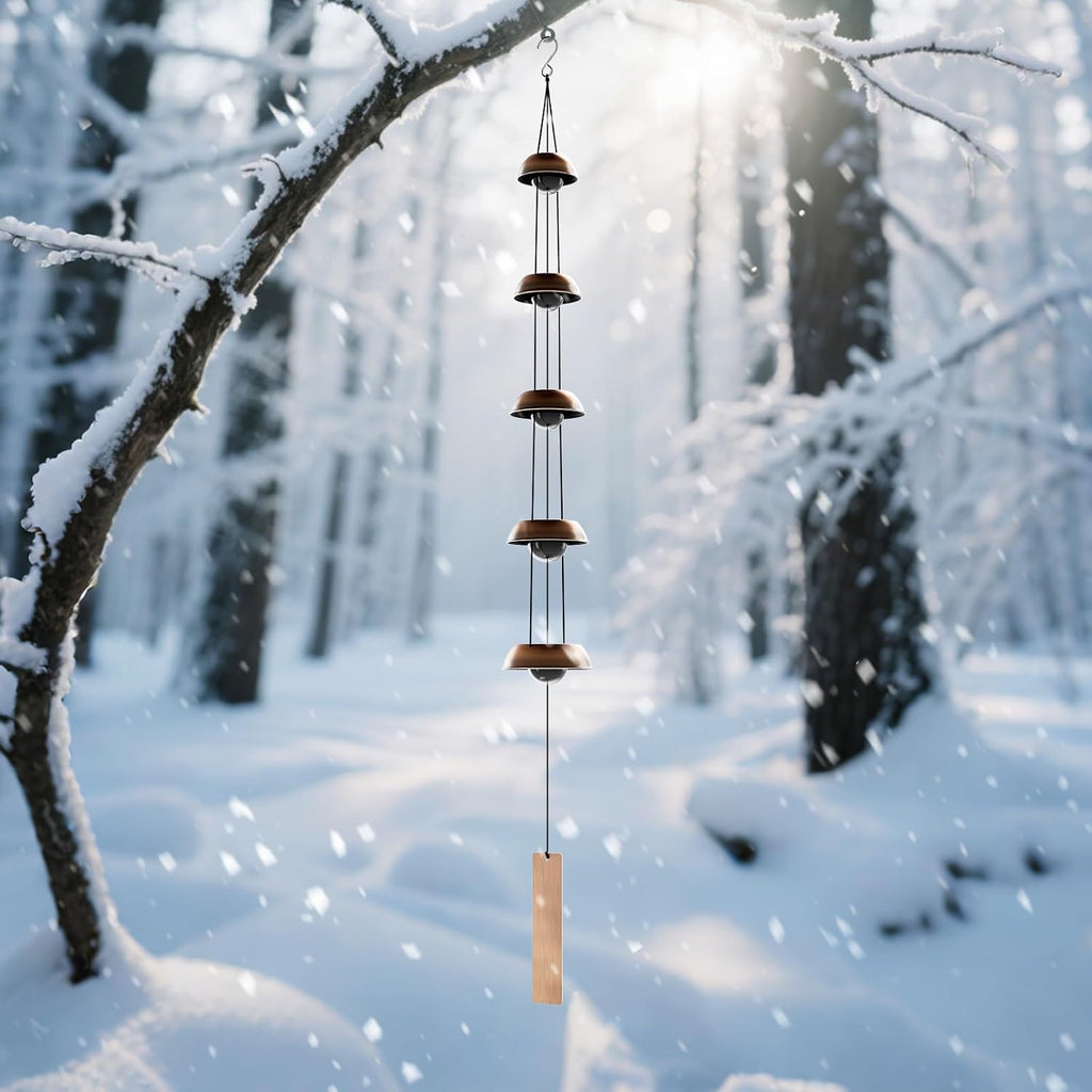 Copper Wind Chimes for Outside Clearance, 36'' Temple Windchimes Outdoors w/5 Bells, Memorial Wind Chime Gifts for Mom Grandma Mother Women, Feng Shui Wind Bell for Home Garden Zen Decor