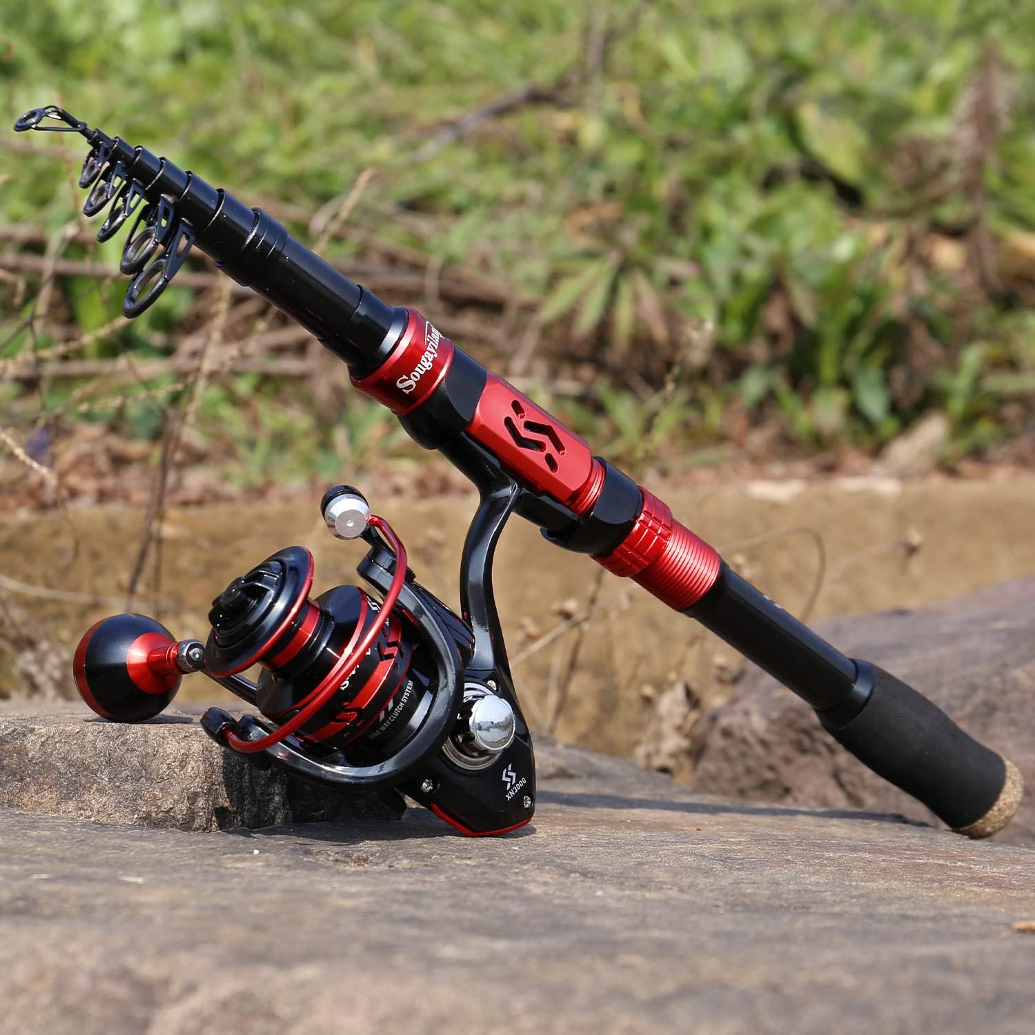 Sougayilang Fishing Rod and Reel Combo Set with Telescopic Fishing Pole Fishing Accessories and Carrier Bag for Saltwater Freshwater-2.1M Rod 2000 Reel with Bag