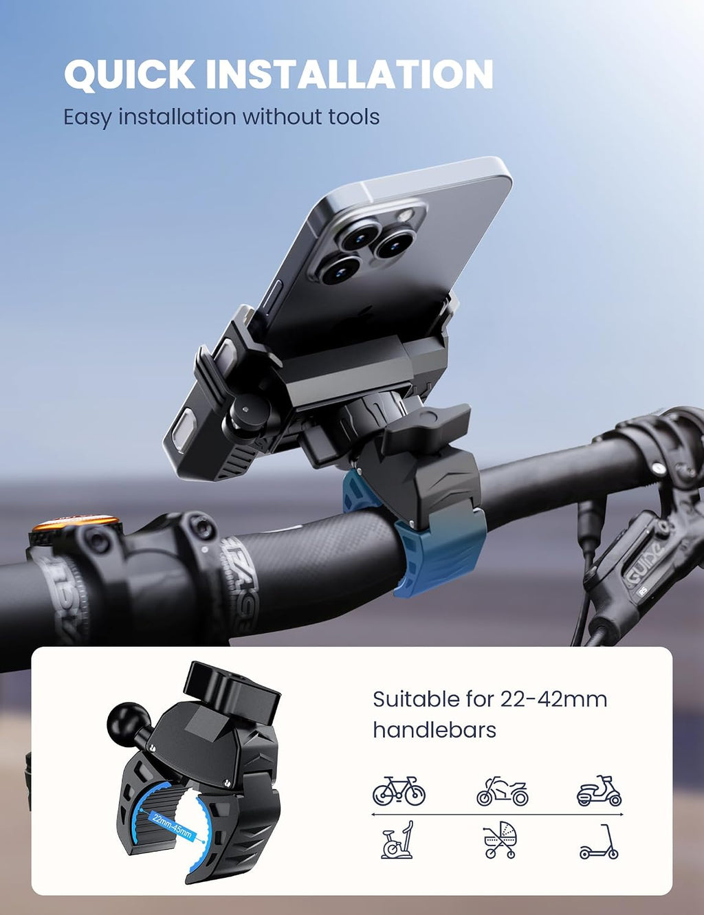 Grefay Bike Phone Mount for Electric, Mountain, Scooter, and Dirt Bikes