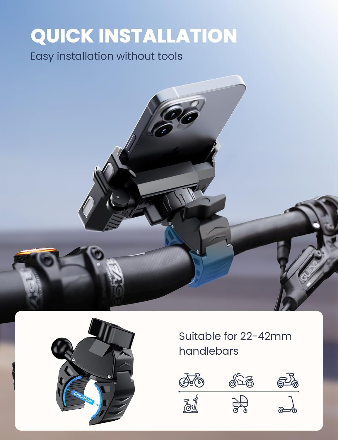 Grefay Bike Phone Mount for Electric, Mountain, Scooter, and Dirt Bikes