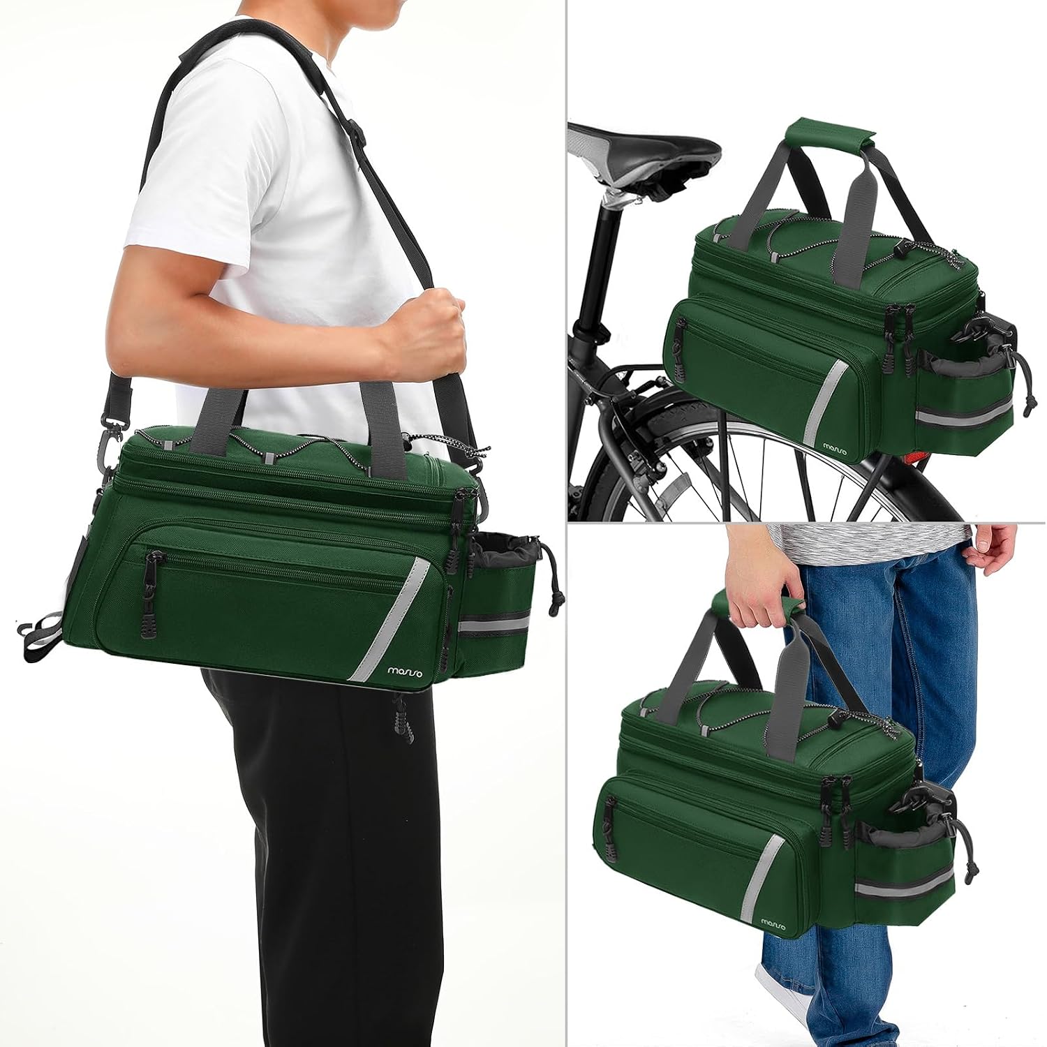 MOSISO Bike Rack Bag with Rain Cover, Bike Trunk Cooler Handag,Jungle Green