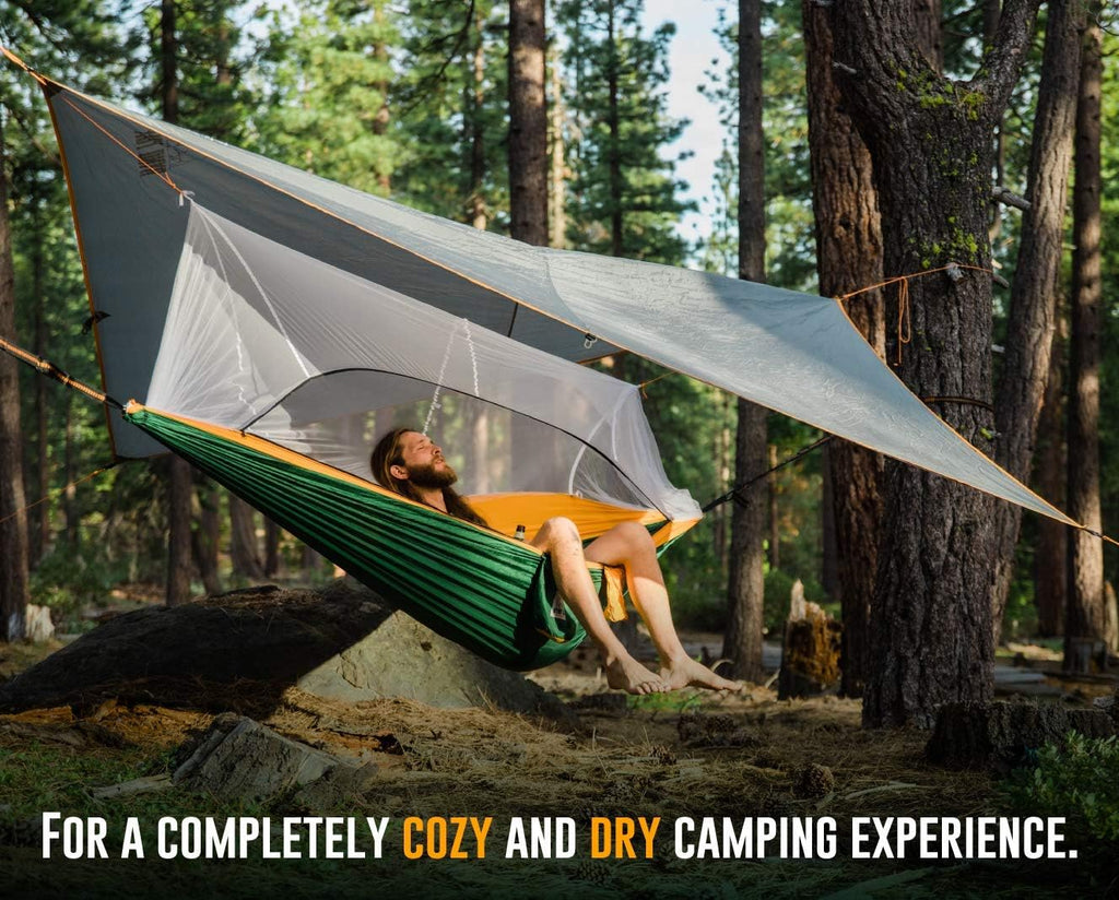 Ryno Tuff Hammock Rain Fly - Camping Tarp 10x10 Foot, The Tent Tarp is Waterproof Rated at 3000MM - Hammock Tarp Includes Aluminum Stakes and Guy Lines. Ultralight and Ultra-Durable