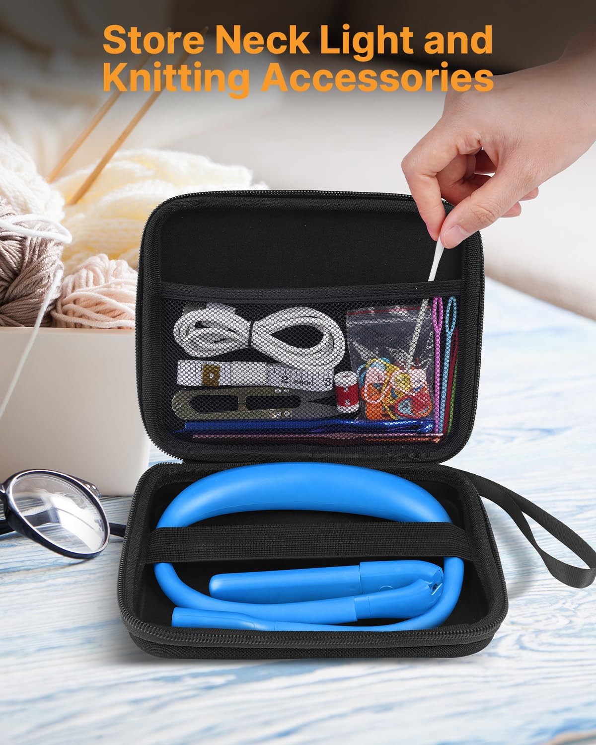 Neck Book Light with Storage Case, 3 Color Dimmable Reading Light