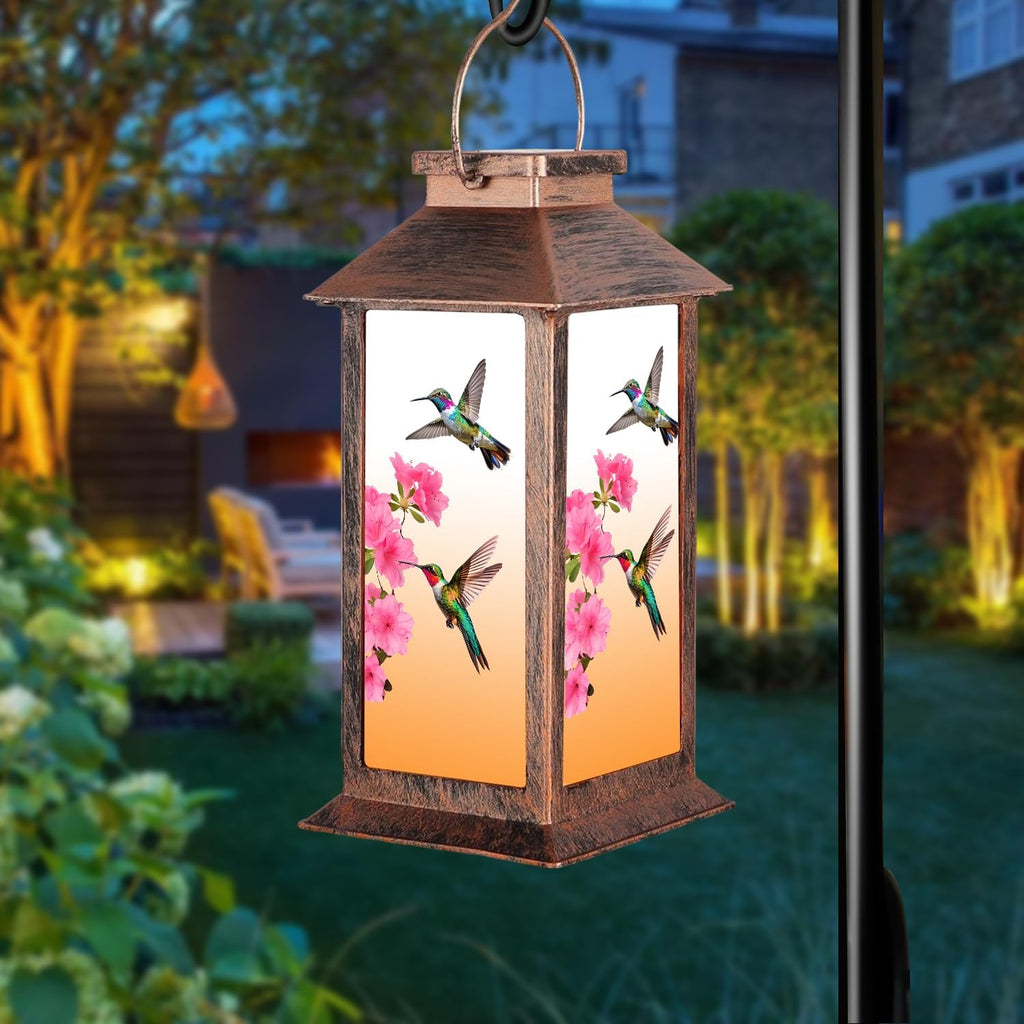 Fussion Solar Lanterns Outdoor Waterproof Garden Decor Birthday Gifts for Women Mom Grandma Sister, Hanging LED Plastic Solar Lights Outside Gardening Decorations for Yard Patio - Hummingbird - 1 Pack
