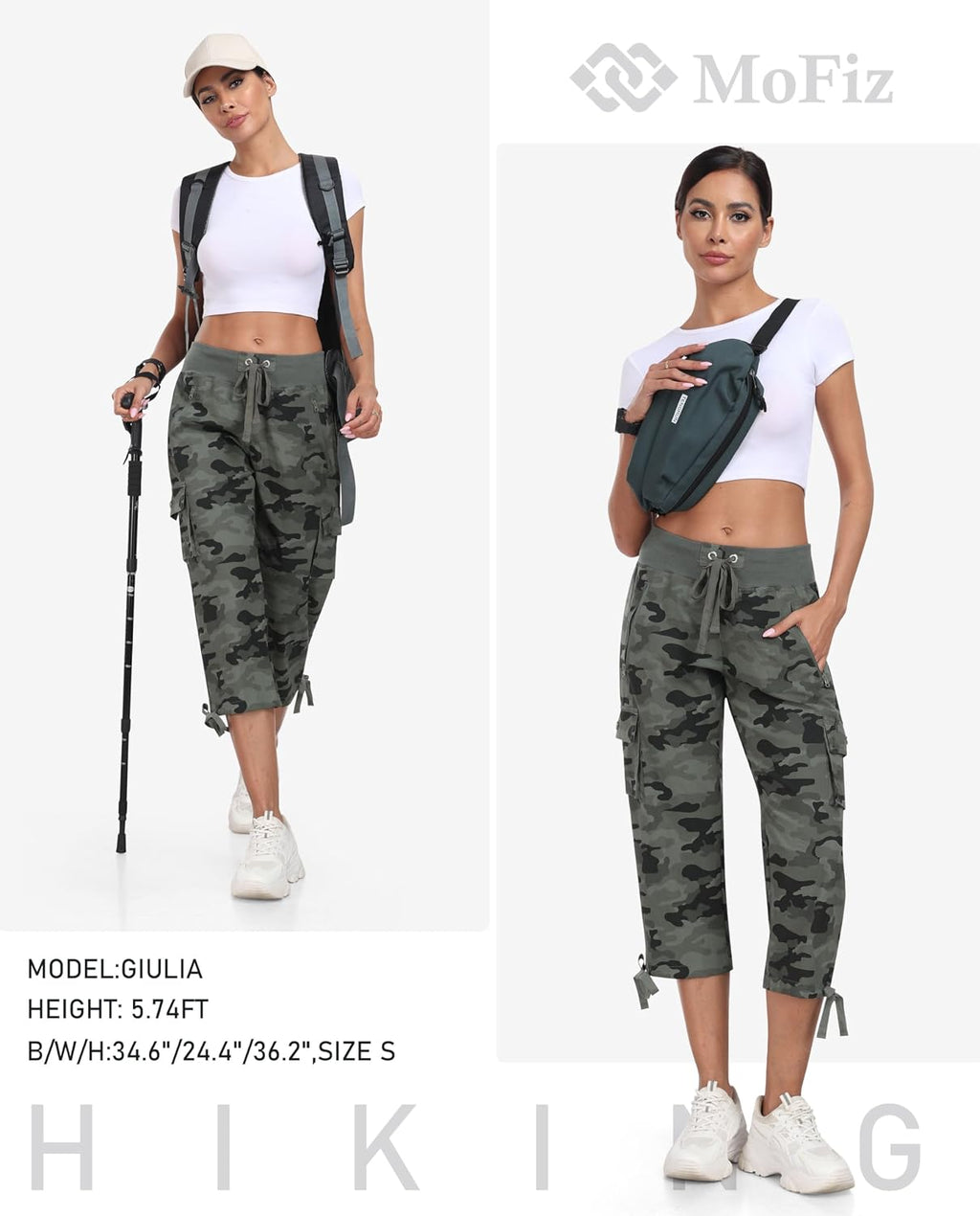 MoFiz Women's Cargo Capris Pants Loose Fit Casual Hiking Pants Lightweight Quick Dry Travel Summer Pants for Women
