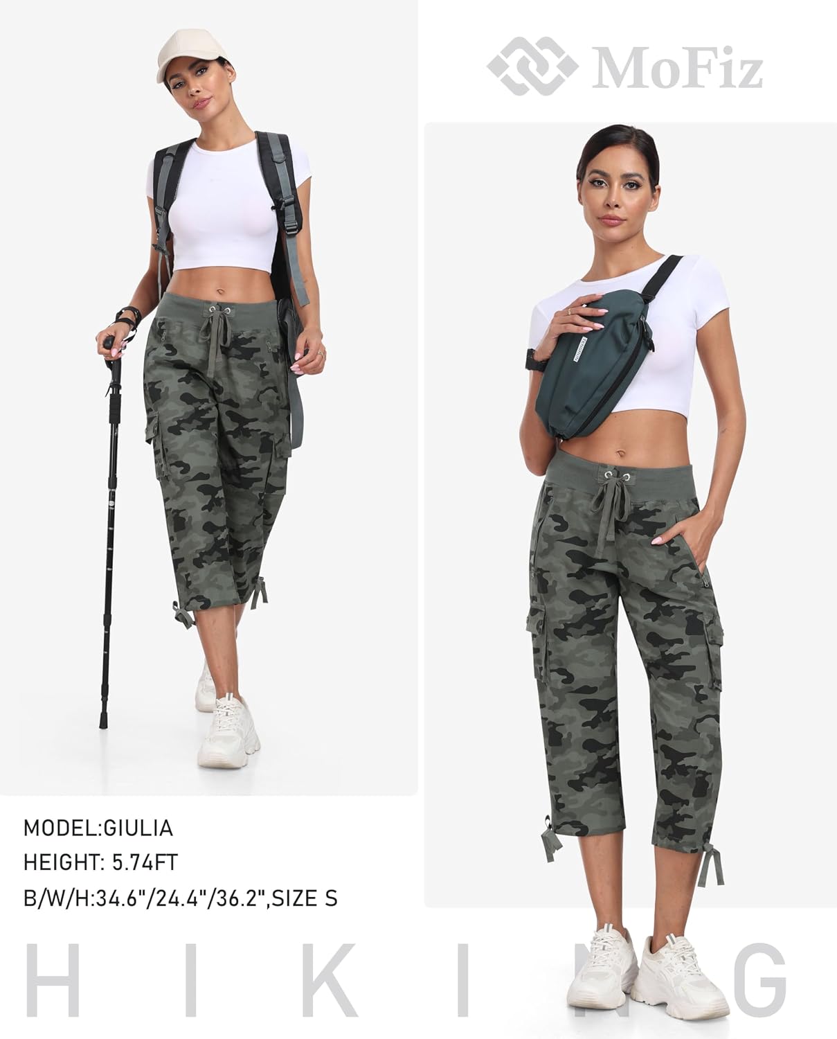 MoFiz Women's Cargo Capris Pants Loose Fit Casual Hiking Pants Lightweight Quick Dry Travel Summer Pants for Women