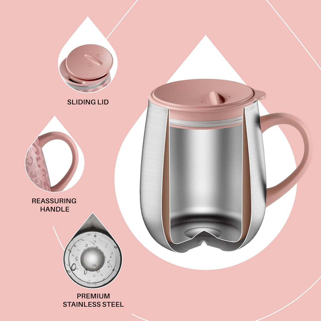 Ideus 16 oz Insulated Coffee Mug with Lid and Handle (Leopard Pink)