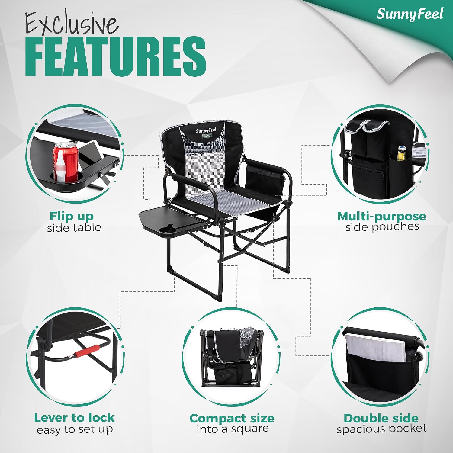 SUNNYFEEL Oversized DirectorsCamping Chair for Adults with Side Table