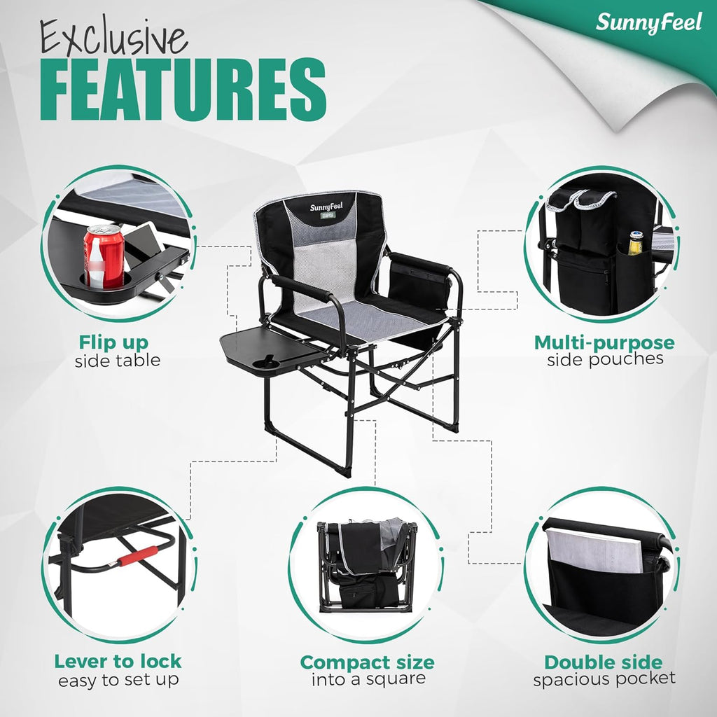 SUNNYFEEL Oversized Directors Camping Chair for Adults with Side Table