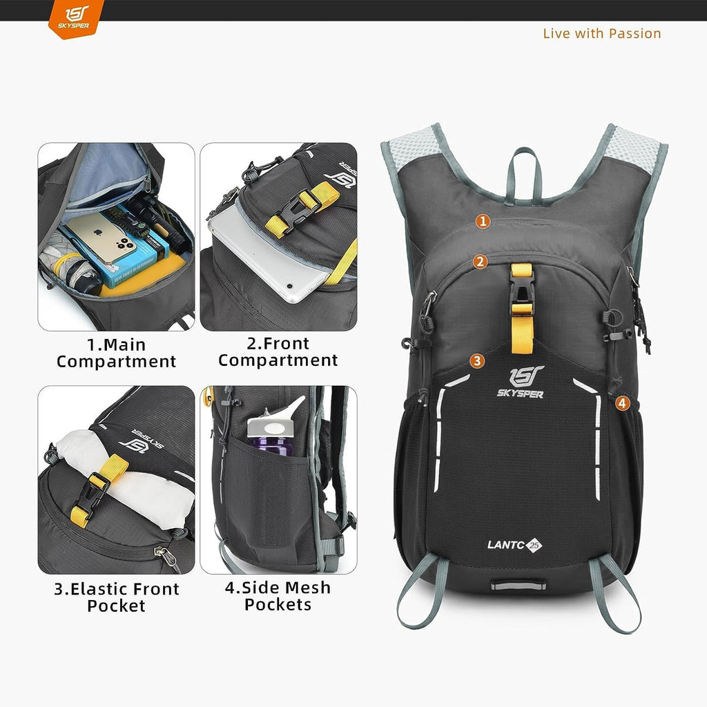 SKYSPER Small Hiking Backpack - 25L Travel Daypack Lightweight Bag Water Resistant Hiking Backpacks for Women Men