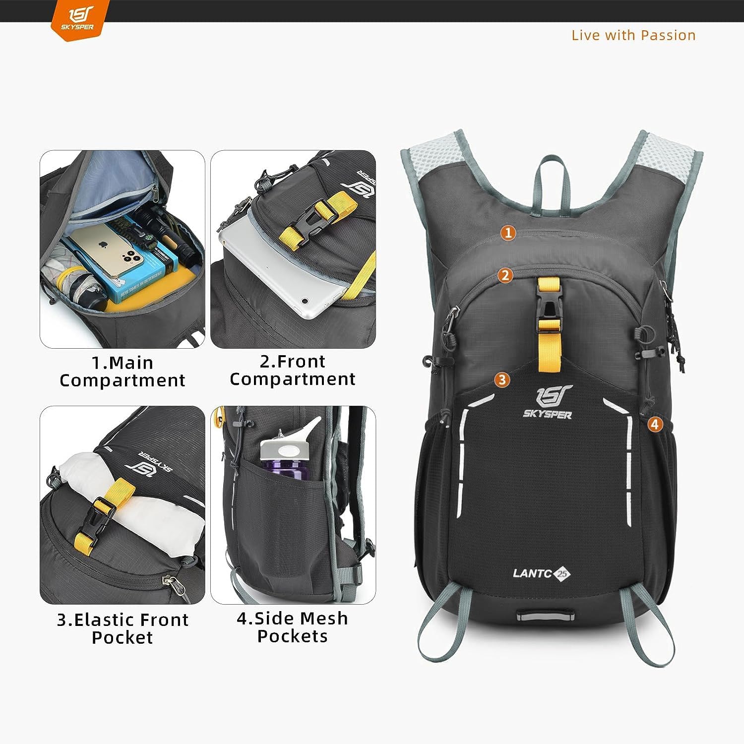SKYSPER Small Hiking Backpack - 25L Travel Daypack Lightweight Bag Water Resistant Hiking Backpacks for Women Men
