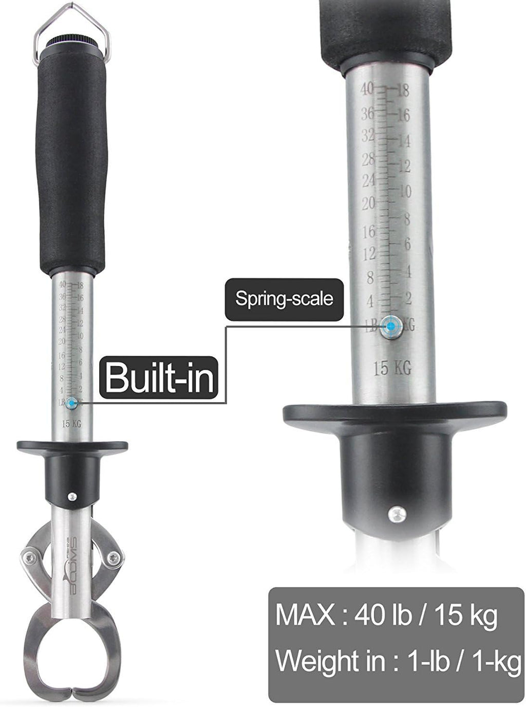 Booms Fishing G1 Fish Gripper Grip and Hold Fish with Tight Grip Largest Model Built-in Scale