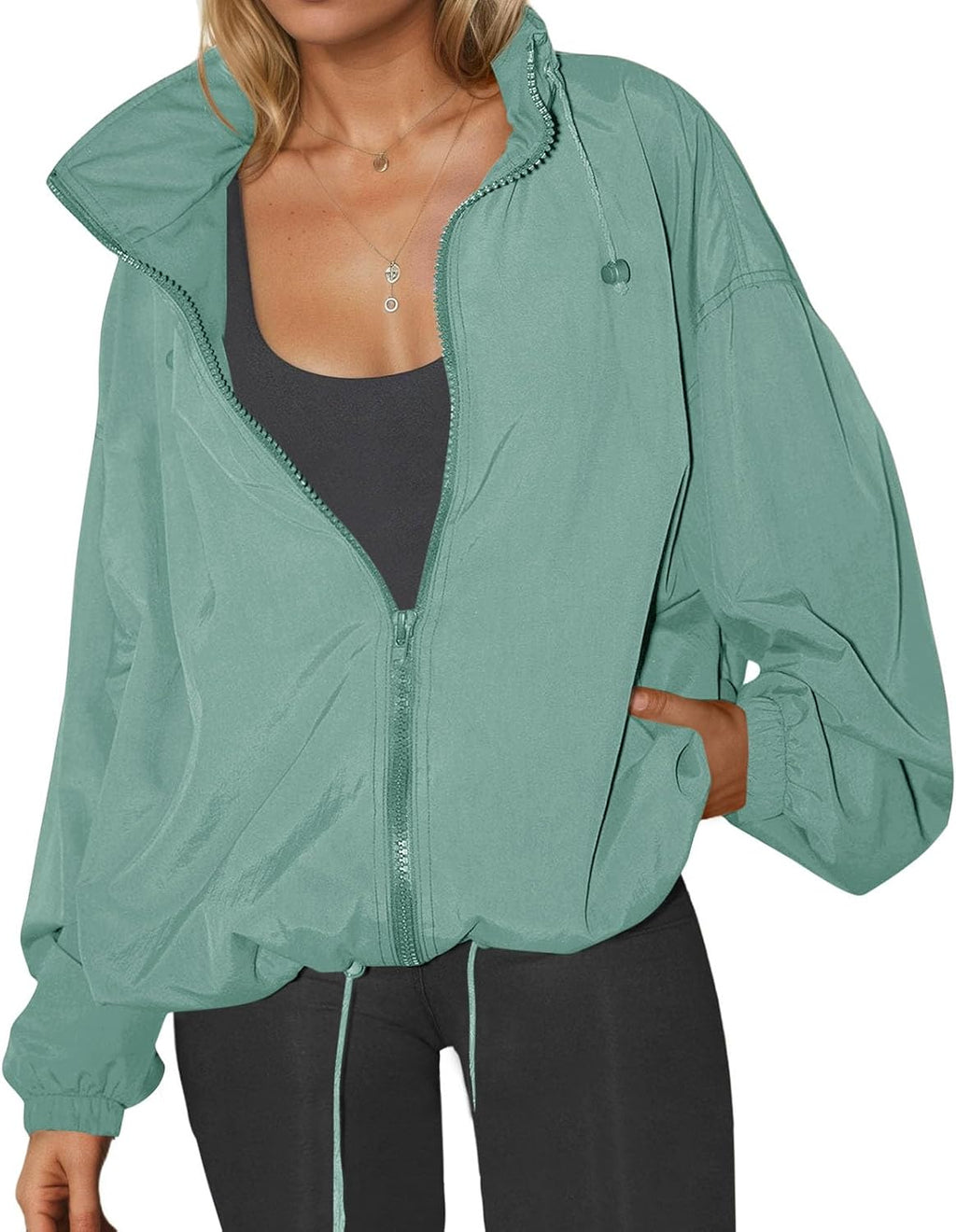 Yousify Womens Waterproof Rain Jackets Lightweight Zip Up Raincoat Outdoor Hiking Hooded Windbreaker with Pocket