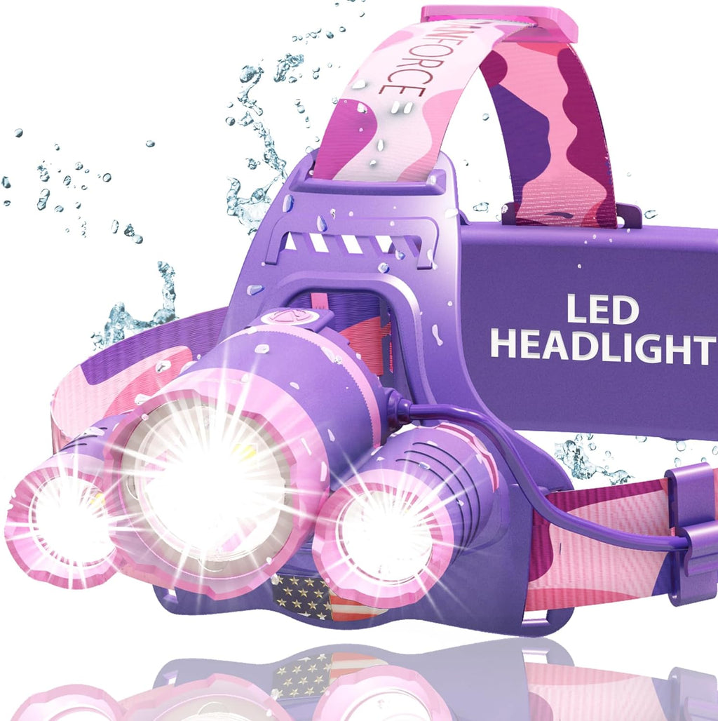 DanForce Headlamp. USB Rechargeable LED Head Lamp. Ultra Bright LUMINUS 1080 Lumen Headlamp Flashlight + Red Light. HeadLamps for Adults, Camping, Outdoors & Hard Hat Light. Zoomable IPX54 Headlight