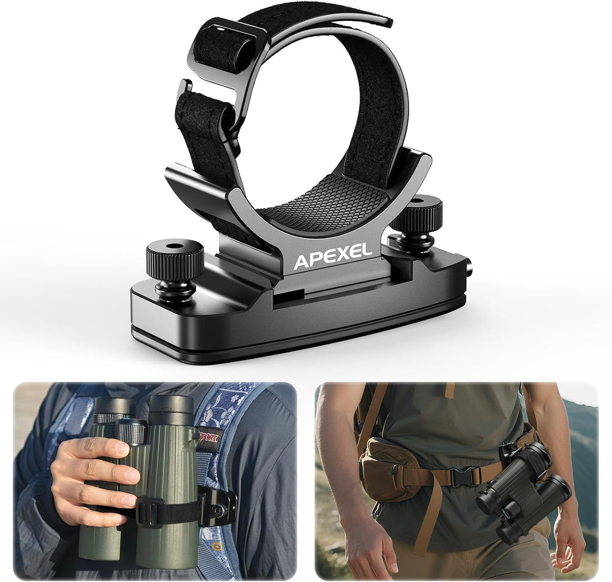 APEXEL Binoculars Backpack Clip with 38mm Quick Release Plate, Attaches to Straps and Belts, CNC Aluminum Binocular Carrying System with 1/4" Screw for Tripod, Binoculars Accessories Also for Cameras
