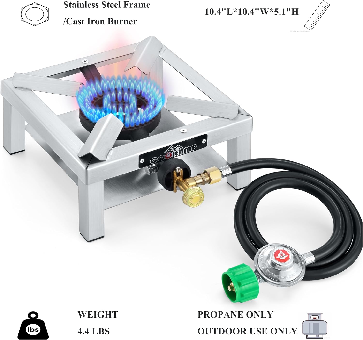 COOKAMP Propane Burner Angle Iron Camp Stove with CSA Listed Regulator and 4ft Hose (SS1200)