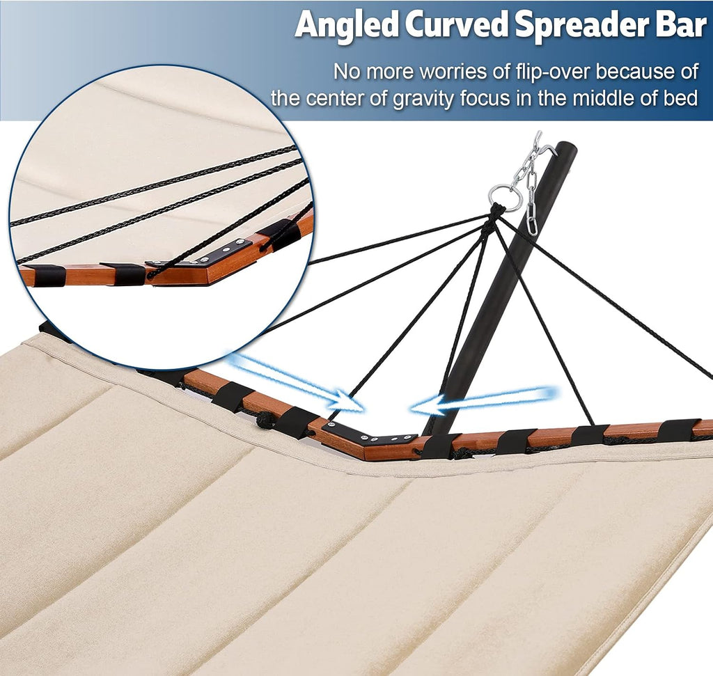 TegerDeger 12FT 2 Person Hammock with Stand V-Shape Spreader Bar -Beige