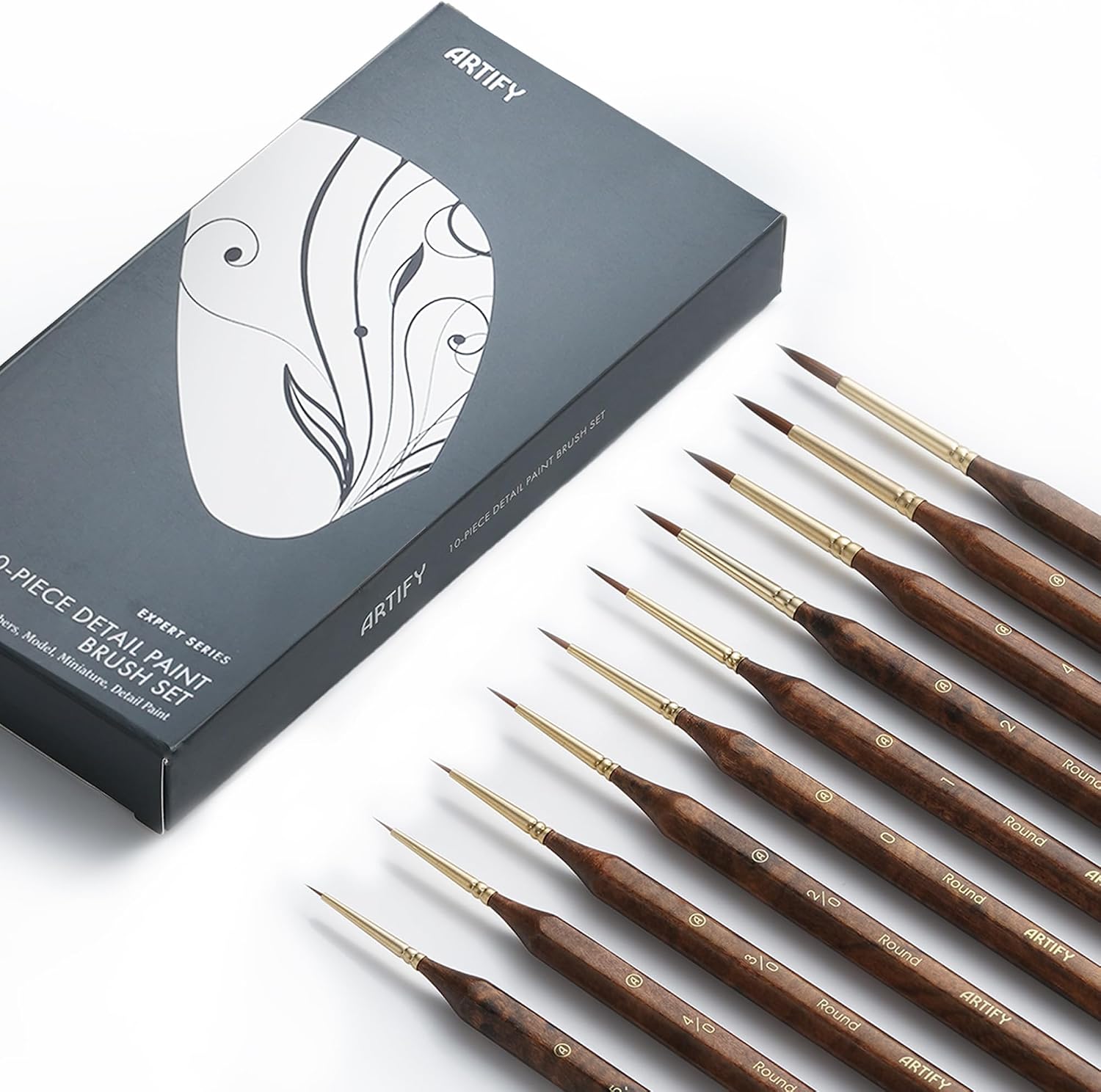 Artify Miniature Paint Brushes, Detail Brushes for Paint by Numbers, 10 Sizes Fine Detail Brushes for Paper Painting, Precision Brushes for Acrylic, Watercolor, Oil