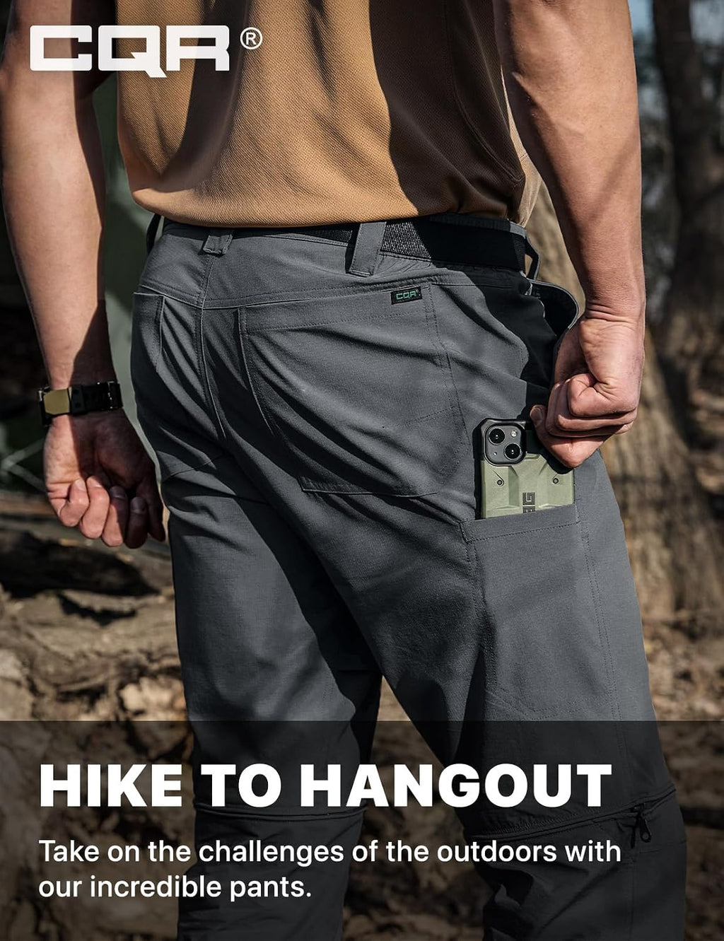 CQR Men's Convertible Cargo Tactical Pants, Water Resistant Outdoor Hiking Pants, Zip Off Lightweight Stretch Work Pants