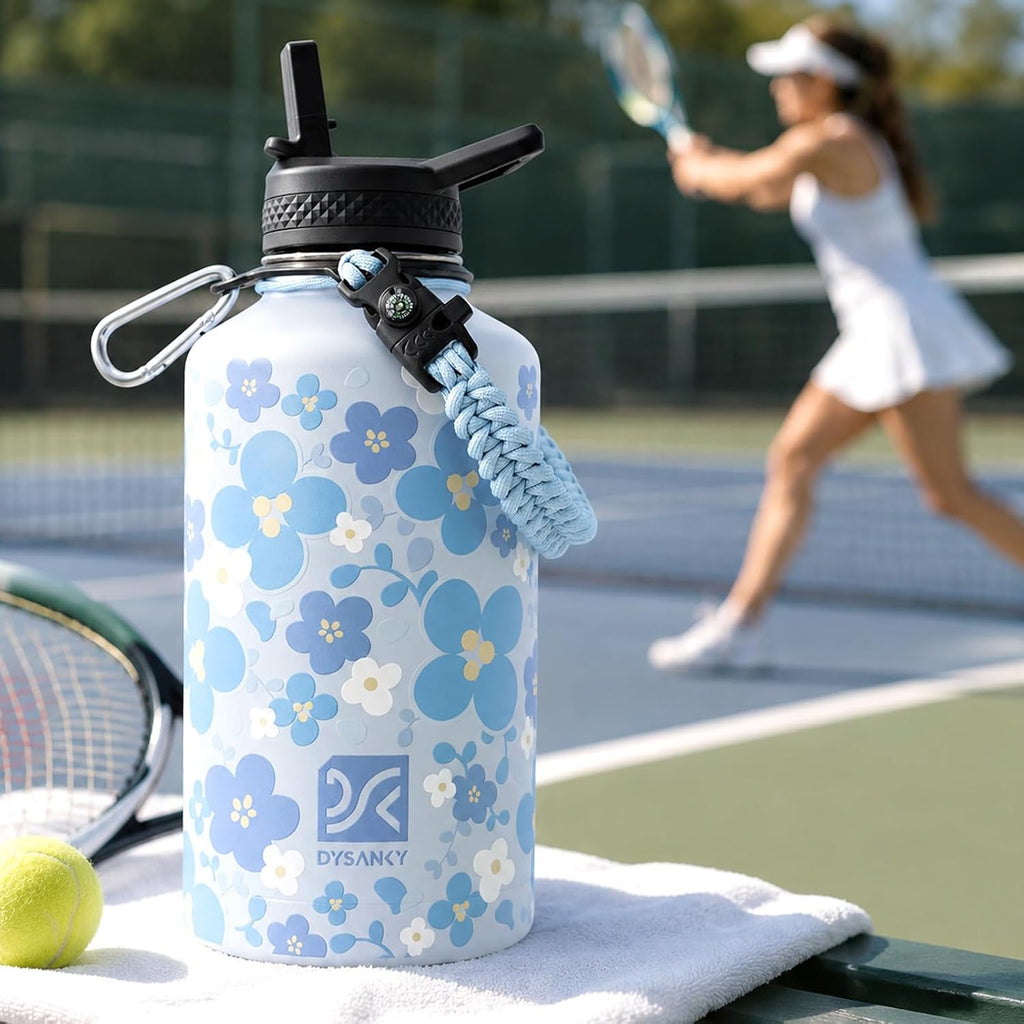 DYSANKY Insulated Water Bottle w/Straw Lid & Portable Carrier Bag, 64oz