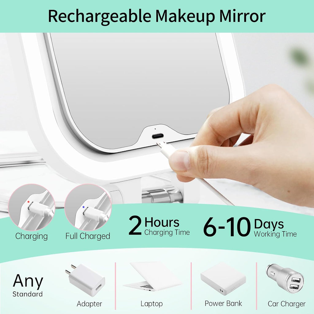 FASCINATE 7" Rechargeable Travel Makeup Mirror 30X Magnification(White+Bag)
