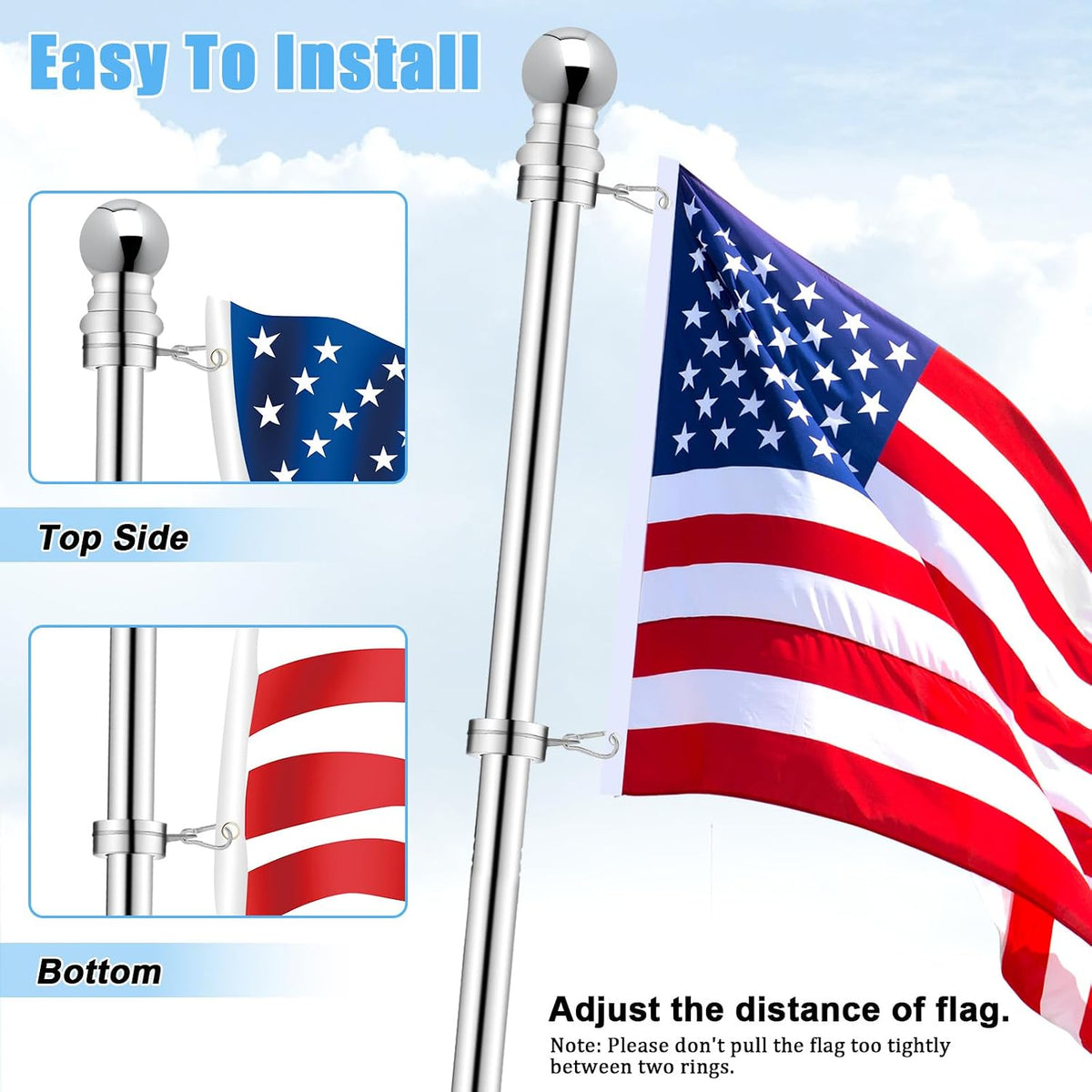 BONWIN 1.5" Flag Pole Rings, 2 Pcs Aluminum Alloy Spinning Flag Pole Ring Clips Swivels, 360° Rotating Anti Wrap Flagpole Ring Hardware with Stainless Steel Carabiners for 1.26-1.5" Diameter