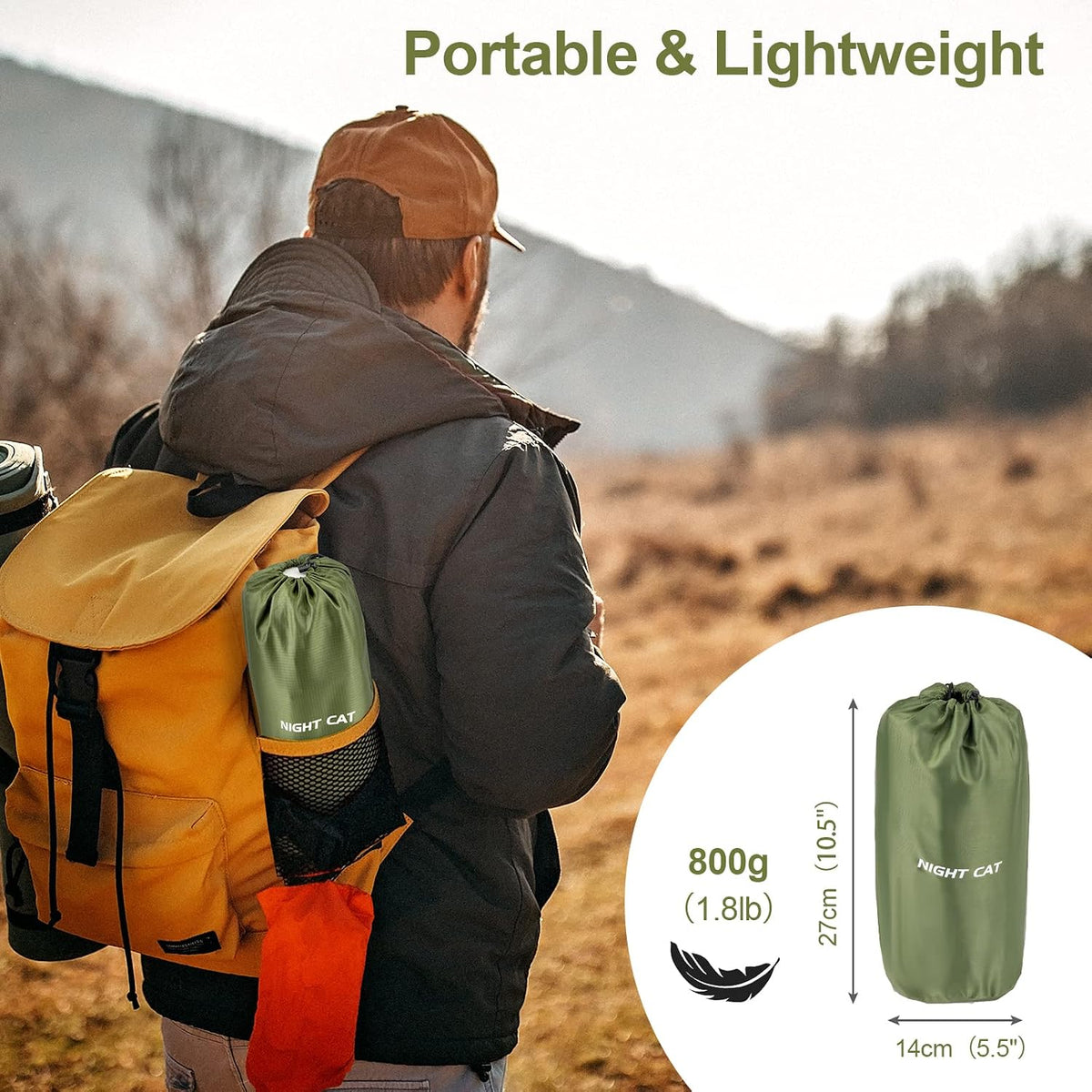 Night Cat Inflatable Sleeping Pads Mat Bed with Pillow Foot Pump for Camping Backpacking Hiking Ultra-Light Compact Comfortable Extendable 77"x25.5"