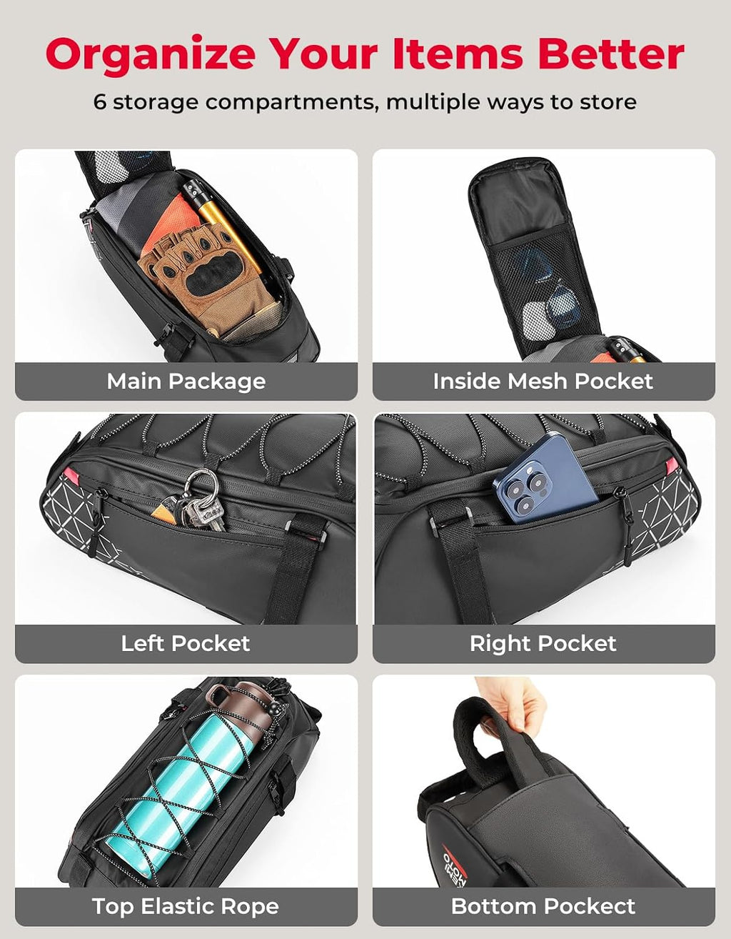 KEMIMOTO Rear Bike Rack Bag - 8L PVC Water Resistant Ebike Bags for Bicycle